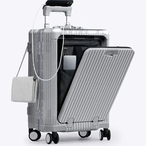 🔥🔥 Nobl All In One Silver Hard-Shell Spinner Carry-On with Front Access 🔥🔥